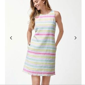 Tommy Bahama Tulum Shift Dress Linen Pink Green Stripe Small